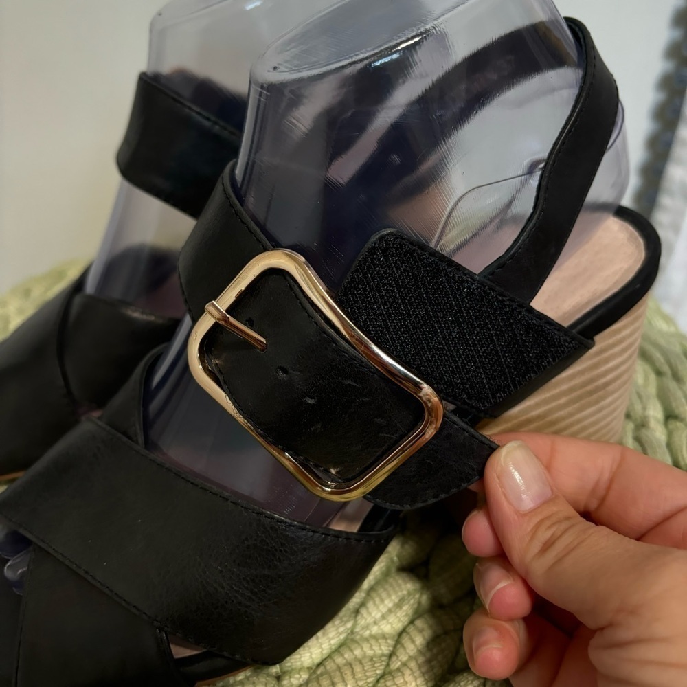 NEW Anthropologie Silent D Silchon Black Leather Crisscross Strap Heeled Sandal - Picture 6 of 11